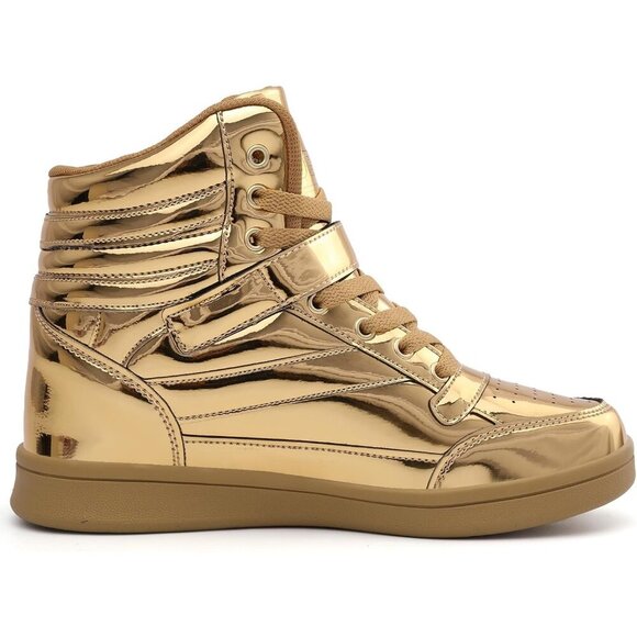 🆕 Gold Women's Hidden Wedge Sneakers 5.5cm High Top Bootie Casual Platform - Picture 5 of 6